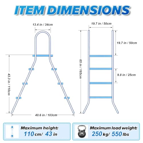 Escalera de piscina resistente de 2 escalones para piscinas sobre el suelo, almohadillas giratorias antideslizantes, se adapta a paredes de 33 pulgadas, entrada fácil y segura, acero inoxidable