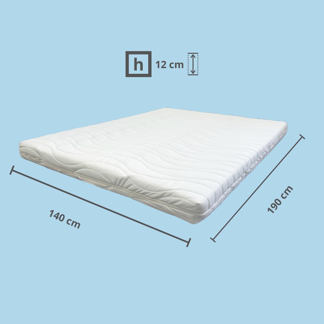 Kiby® Materasso per Divano Letto 140x190 alto 12cm, (Certificato OEKO-TEX® e CERTIPUR™), Tessuto 3D Termoregolabile, Sfoderabile e lavabile