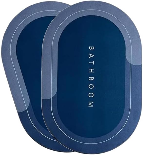 VERVENIX Pack of 2 Bathroom Mats Anti Slip Quick Dry Soft Water Absorbing | Oval Anti-Skid Non-Slip Rubber Doormat for Home, Kitchen & Washroom | (Blue)