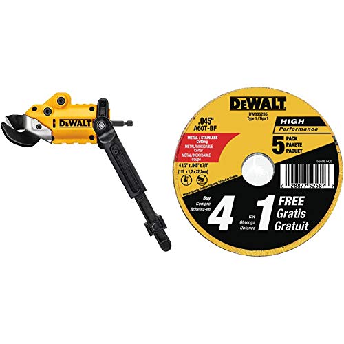 DEWALT Metal Shears Attachment, Impact Ready (DWASHRIR) & Cutting Wheel, General Purpose Metal Cutting, 4-1/2-Inch, 5-Pack (DW8062B5)