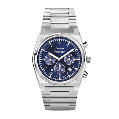 Accurist Mens Origin 41mm Quartz Watch in Blue with Chronograph Analogue Display, and Stainless Steel Bracelet 70001