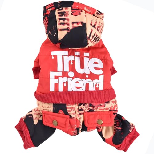 JPETTO犬服 つなぎ ダウンコート 雪遊び ドッグウェア パーカー 冬服 ペット 猫服 ダウンジャケット 裏起毛 犬の服 ジャケット 猫服 ダウンベスト 暖かい 防寒着 子犬 トイプードル チワワ服 お散歩25-H24136WレッドL