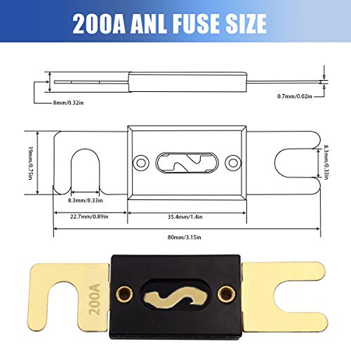 Smseace 2Pcs 200A Gold Plated Anl Fuse With 2Pcs Fuses Holders +4Pcs 1/0Awg Copper Ring Terminal Suitable For 1/0,2,4Awg Protect Controller Used For Car Audio And Other High Current Applications #TOP2