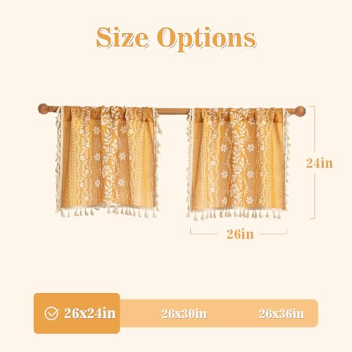 Image of MYSKY HOME Short Tiers Curtains 24 Inch Length Boho Floral Linen Blend