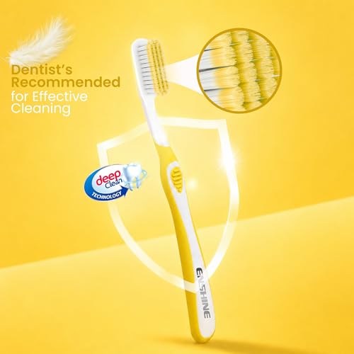 Image of Enshine Advance Clean+ Soft Toothbrush for Adults - Pack of 6 | Ultra Soft Tapered PBT Bristles | Tooth Brush Set with Non-Slip Grip | Manual Toothbrushes for Sensitive Gums & Enamel | Color Yellow