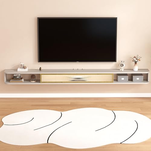 Table console multimédia moderne finition gris clair et design suspendu