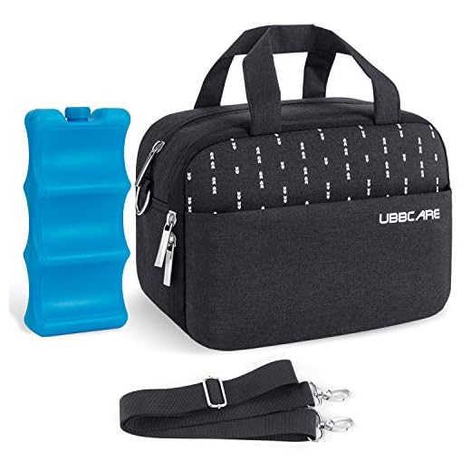 UBBCARE Insulated Breastmilk Cooler Bag with Contoured Ice Pack Baby Bottle Cooler Bag Fits up to 6 Large 5 Ounce Bottles Black