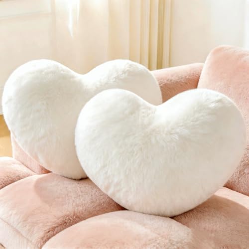 Nokrwit 2PCS Throw Pillows Cute Room Decor Heart Pillow Home Decor Decorative Couch Pillows Bed Pillows Outdoor Pillows Valentine Gifts White 9*13