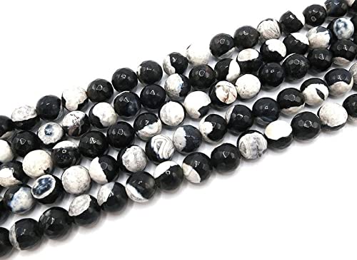 Agate feu noir et blanc perles de lithothérapie loisirs créatifs fil perles lisses rondes 13''