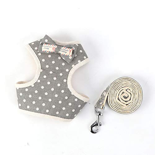 Wangdan 猫 ハーネス 猫 リード 胴輪 猫具 ねこ ネコ 子猫 子犬 小型犬 猫用ハーネス 散歩 お出かけ 抜けない ベスト ソフト胸あて 軽量 引っ張り防止 サイズ調節可 通気メッシュ 可愛い 猫用 リード (L,グリズリーポイントX2)