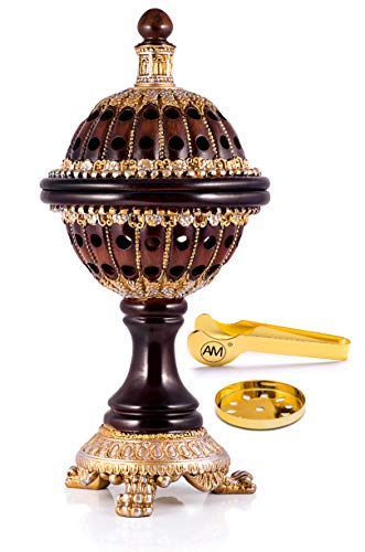 AM Incense Burner Frankincense Resin - Luxury Globe Charcoal Bakhoor Burners for Office & Home Decor (Brown)