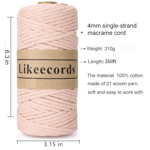 Fil coton macramé 4mm simple brin peignage facile décoration murale rose