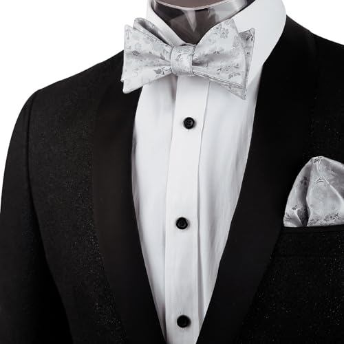Image of Alizeal Mens 2pcs Floral Bow Tie Set | Self-tied Elegant Pocket Square Set for Wedding