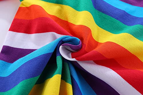 Image of LittleSpring Boys Girls T Shirt Rainbow Striped Cotton Crewneck Tees for Kids Fashion