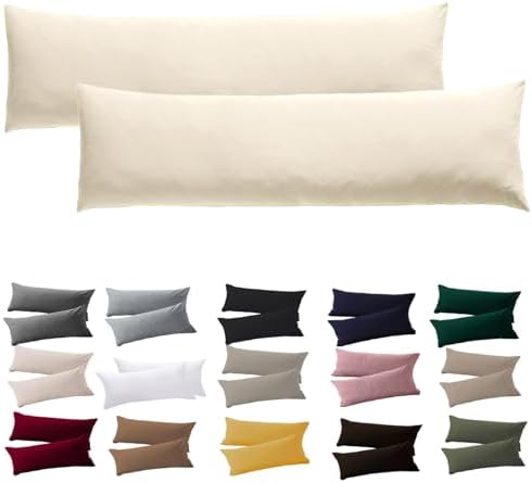 Soifox Seitenschläferkissen Bezug 40 x 145-2er Set Creme Kissenbezug mit Reißverschluss 100% Mikrofaser Resistent und Hypoallergen Kissenbezüge für Seitenschläferkissen