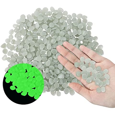 MOAMUN Glow in The Dark Pebbles Garden Stones 1000 Pcs Reusable Premium Resin Luminous Cobblestones for Garden Walkway Pathway Yard Aquarium Fish Tank Décor (White) Cover