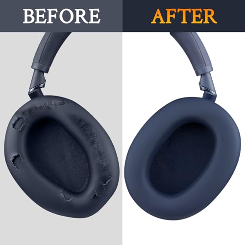 Image of SOULWIT Earpads Replacement for Sony WH-1000XM6(WH1000XM6) Noise Canceling Headphones, Ear Pads Cushions with Soft Protein Leather and High-Density Memory Foam - Midnight Blue