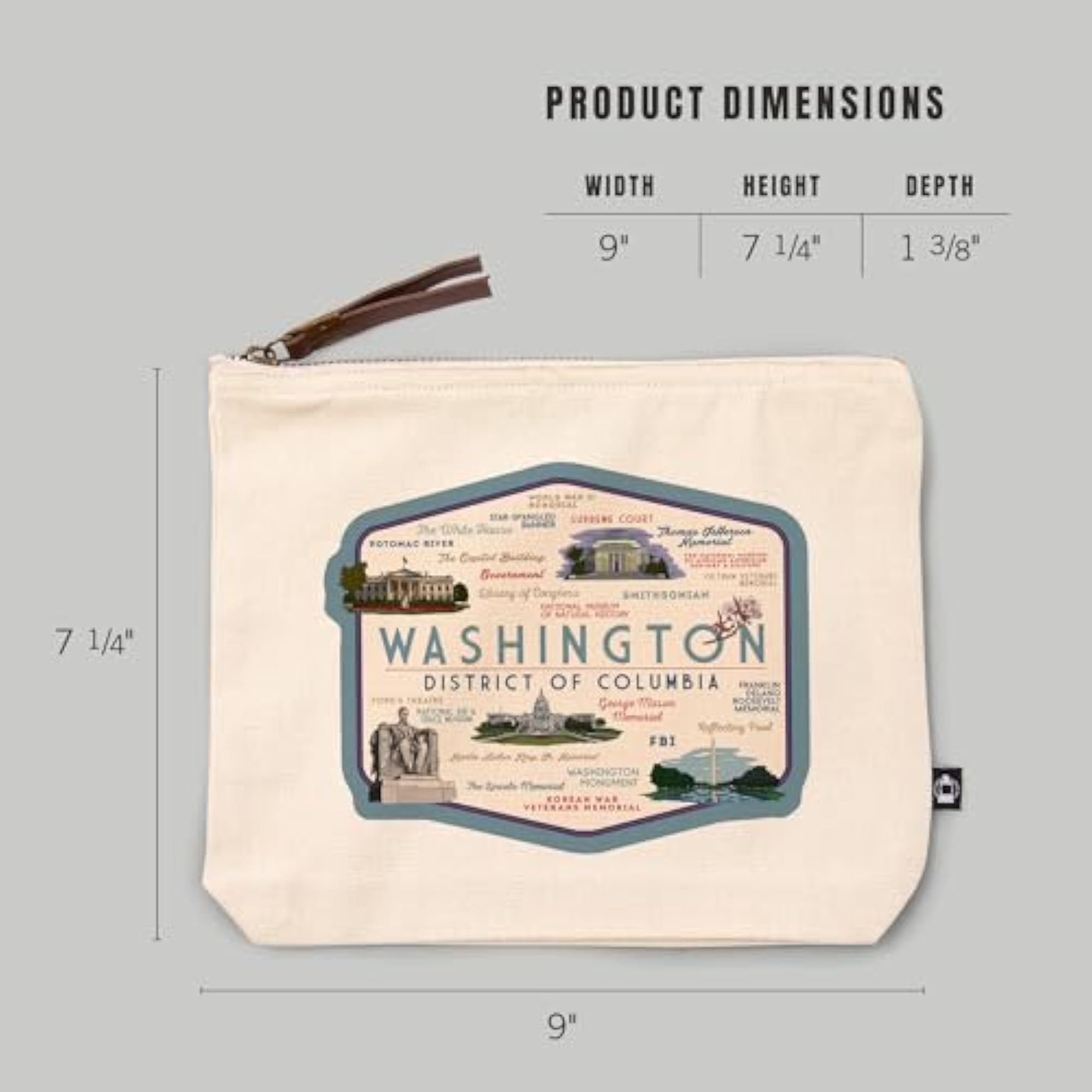 Cotton Canvas Travel Accessory Go Bag, Washington DC Typography