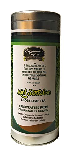 Caribbean Fusion - Mint Sensation, Organic Peppermint, Organic Spearmint, Organic Lavender and Organic Organic Orange Premium Loose Leaf herbal tea Caffeine Free, Relaxing, Mellow, Calming