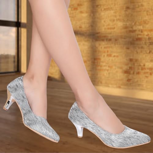 Image of Action Women's Suede Stiletto Pumps| Silver Textured Pattern| Gold Heel| Evening Antique