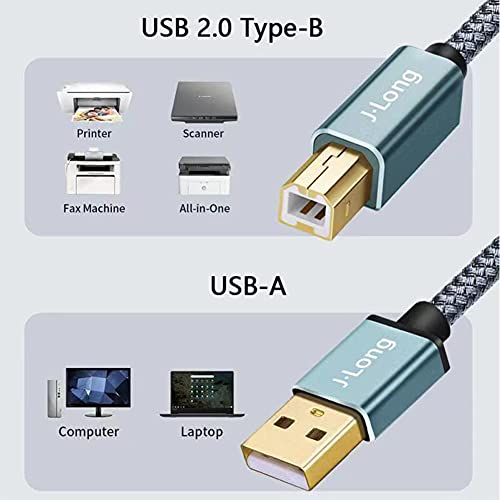 Printer Cable 30CM,Nylon Braided USB Printer Cable USB 2.0 Type A Male to B Male Scanner Cord High Speed for Brother, HP, Canon, Lexmark,Dell, Xerox, Samsung etc (0.3m,2 packs)