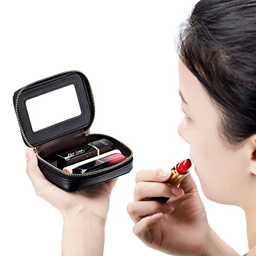 Aileder Lipstick Case with Mirror Genuine Leather Zipper Lipstick Holder Box Small Travel Makeup Cosmetic Organiser Storage Kit for Women Ladies (White) - Image 3