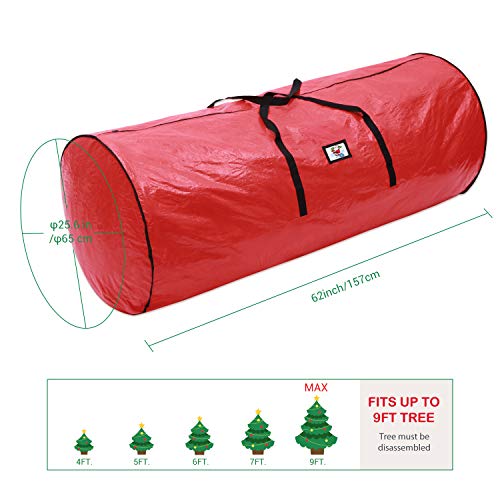Ohuhu Christmas Tree Storage Bag, 9ft Christmas Tree Storage, 62” X 25.6” X 25.6” Extra Large Duffle Bag, ID Tag Holder with Reinforced Handles Zipper Tear Proof Material for 9ft Artificial Tree, Red