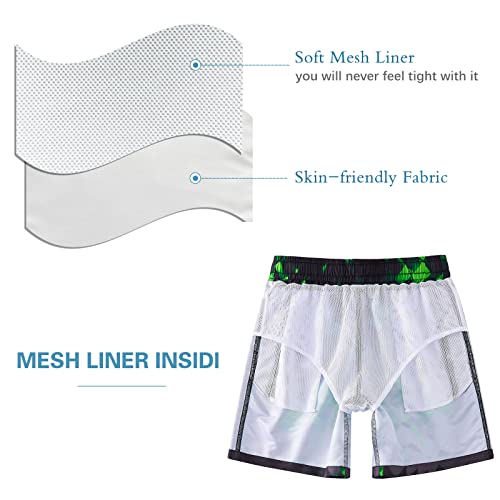 Young Boys Cool Board Shorts Optical Illusion Graphic Board Shorts Black Green Blocks Print Beach Short For Teens 13-14 Years #TOP3