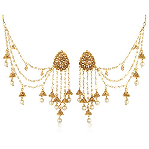 Image of Sukkhi Traditional Brass Gold Plated Wedding Jewellery Bahubali Inspired Long Chain Jhumki Earrings for Women