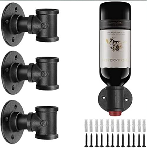 MANNIFEN 3 Stück Weinflaschenhalter, Metall-Wandhalter, Weinregal, Weinflaschenhalter, Wandbehang, Rotweinflaschen-Organizer, Regale für die Aufbewahrung von Getränken/Likörflaschen, Schwarz Cover