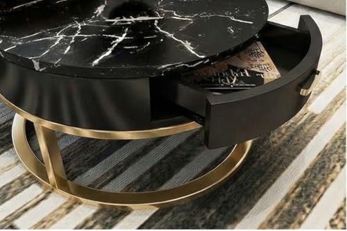 Image of Furniture Cafe Luxury Round Coffee Table with Marble White Finish Top & Gold Metal Frame | Modern Center Table for Living Room | Elegant Sofa Centre Table (Gold Finish)