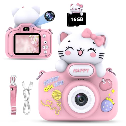 Kids Camera for Age 3-8, Kids Digital Camera Toddler Camera for 9 10 11 12 Years Old Birthday Gifts, 1080P Video Camera with Cute Protective Cover & 16GB SD Card
