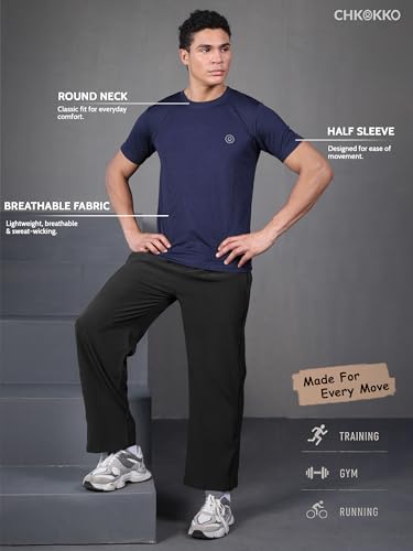 Image of CHKOKKO Gym T Shirts for Men Workout Activewear Solid Quick Dry Sports Tshirt for man Breathable Lightweight Half Sleeve Regular Fit Round Neck Running Boys T Shirt