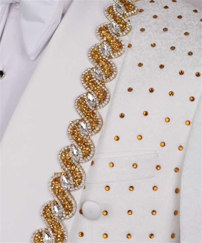 Men's Suit 2 Piece Slim Fit Gold Diamond Applique Tuxedo Suit Set Blazer Jacket Pants for Wedding,Prom,Party4