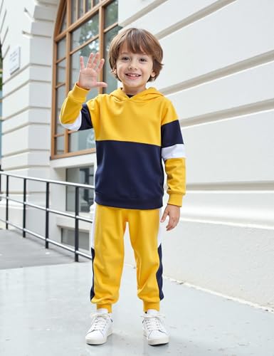 Image of Boys Clothes Long Sleeve Color-blocked Hoodie Top and Pants 2PCS Winter Sweatsuits Fall Boys Outfits 2-8 Years