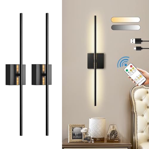 Image of 12000mAh Battery Operated Wall Sconces with Remote Control,31.5 Inch Rechargeable Wall Sconce Set of 2, 350 Rotate Dimmable LED Wall Lights, 3000-6000K, for Living Room，Bedroom, Hallway