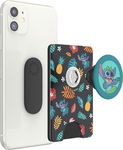 PopSockets Phone Wallet with Expanding Phone Grip, Phone Card Holder, Disney PopWallet - Stitch Aloha Pattern