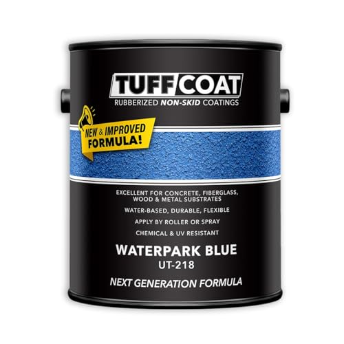 Image of Tuff Coat Medium Texture Rubberized Non-Skid Deck Coating - Textured Non-Slip Safety Surface for Pool Decks, Docks, Boat Ramps, Patios, Walkways & High-Traffic Areas (UT-218 Waterpark Blue 1-gallon)