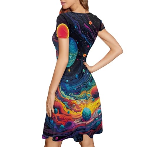 Image of Forchrinse Native Aztec Style Black White Geometric Women's Midi Dress Casual Long Dress Round Neck Swing Dress
