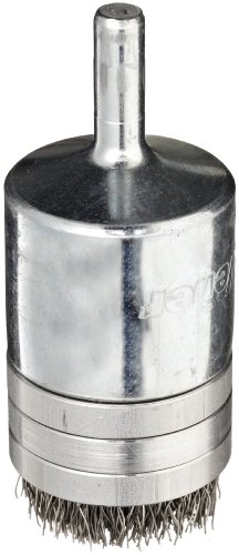 Image of Weiler 11115 0.0104 inch Wire Size, 302 Stainless Steel Bristles, Banded, Solid End, Stem-Mounted Crimped Wire End Brush, Made in the USA