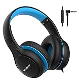 KLUGMIA Auriculares niños con Cable, 85dB/94dB Volumen Limitado, sobre la Oreja Auriculares para niños con micrófono en línea, Audio compartido, Auriculares Infantiles Plegables (Negro Azul)