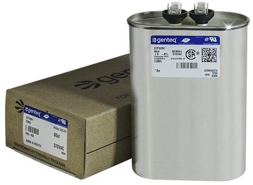 (2) Pack - Genteq 97F9391-80 uf MFD 370 Volt VAC Genteq Replacement Oval Run Capacitors