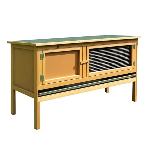 PawHut Indoor Outdoor Wooden Rabbit Hutch w/Hinged Asphalt Roof,Sturdy Fir Wood Build