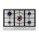 Klarstein Gas Cooker, 5 Burners Gas Hob, 11100W Built in Five Ring Electric Hob, Campervan Cooktops, Stainless Steel Glass Top Wok Burner, Kitchen Stoves LPG Cooker Gas Burners Unit