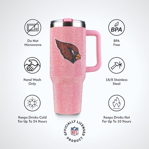 Image of The Memory Company Officially Licensed 40oz Pink Bling Game Day Tumbler, Arizona Cardinals