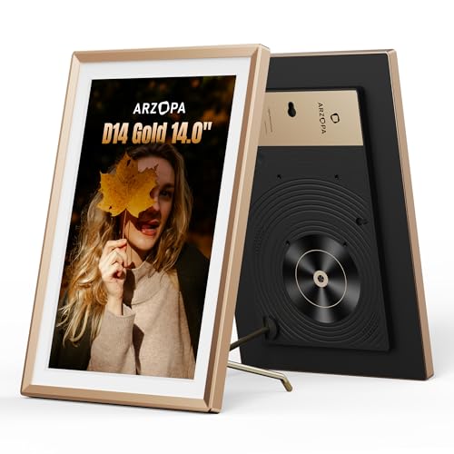 ARZOPA Metal Digital Picture Frame 14' Free Cloud Storage No Subscription FHD IPS Anti-Glare Touchscreen Load Photos Videos from Phone Exquisite Decoration Ideal for Gifting - D14 Champagne Gold