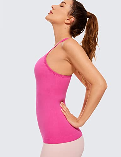 Image of CRZ YOGA Seamless Rib Scoop Neck Tank Tops | Built in Bra, Light Support, Removable Pads, Yoga, Ribbed, Racerback, for Women