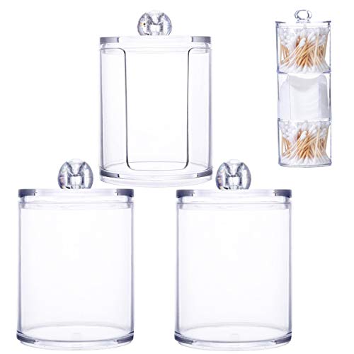 Preisvergleich Produktbild Osuter Wattestäbchen Spender, 3 in 1 Wattepadspender Kunststoff Durchsichtig Wattepads Aufbewahrung mit Deckel für Wattestäbchen Wattepads