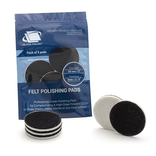 Image of Glass Polish 2 inch (50mm) Pack of 5 Felt Polishing Pads for Polishing Glass, Plastic, Metal and Marble - GP11006 | For Cerium Oxide Glass Polishing, Scratch Removal, Plastic & Headlight Restoration, Metal Polishing & Clear Coat Finishing