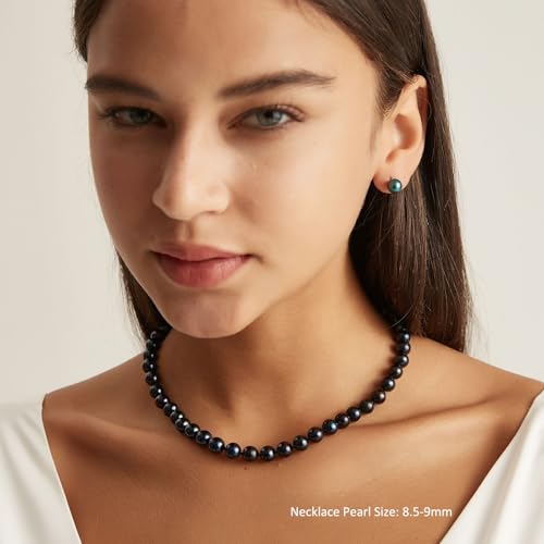 YAMI Tahitian Black Pearl Necklace, Natural Saltwater Cultured Near-Round Pearl Strand with 925 Sterling Silver Clasp, Adjustable Length 18+2IN, Luxury Jewelry Gift for Women, Mother, Wife2